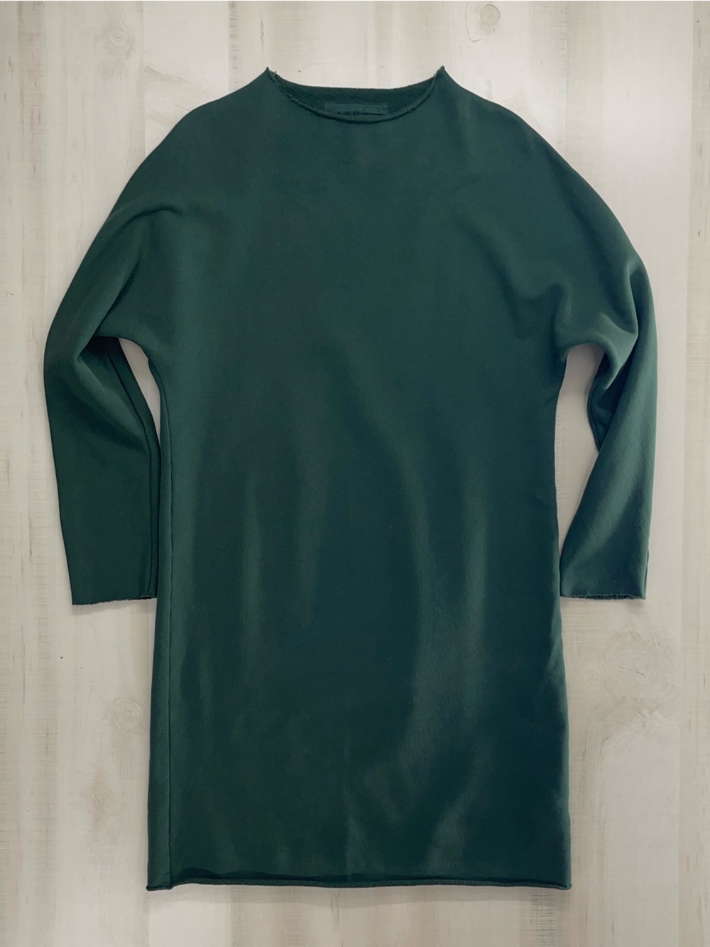 FRANK & EILEEN izzie hunter green sweatshirt cotton raw hem dress long sleeve